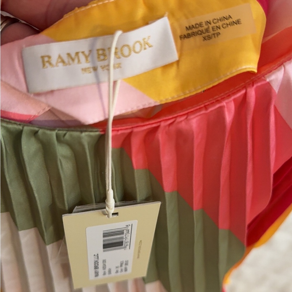 Ramy Brook Pink and Green Pleated Crop Camisole - Picture 4 of 7